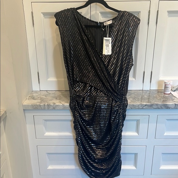Ramy Brook Black and Silver V-Neck Asymmetrical Cocktail Dress - Picture 3 of 6